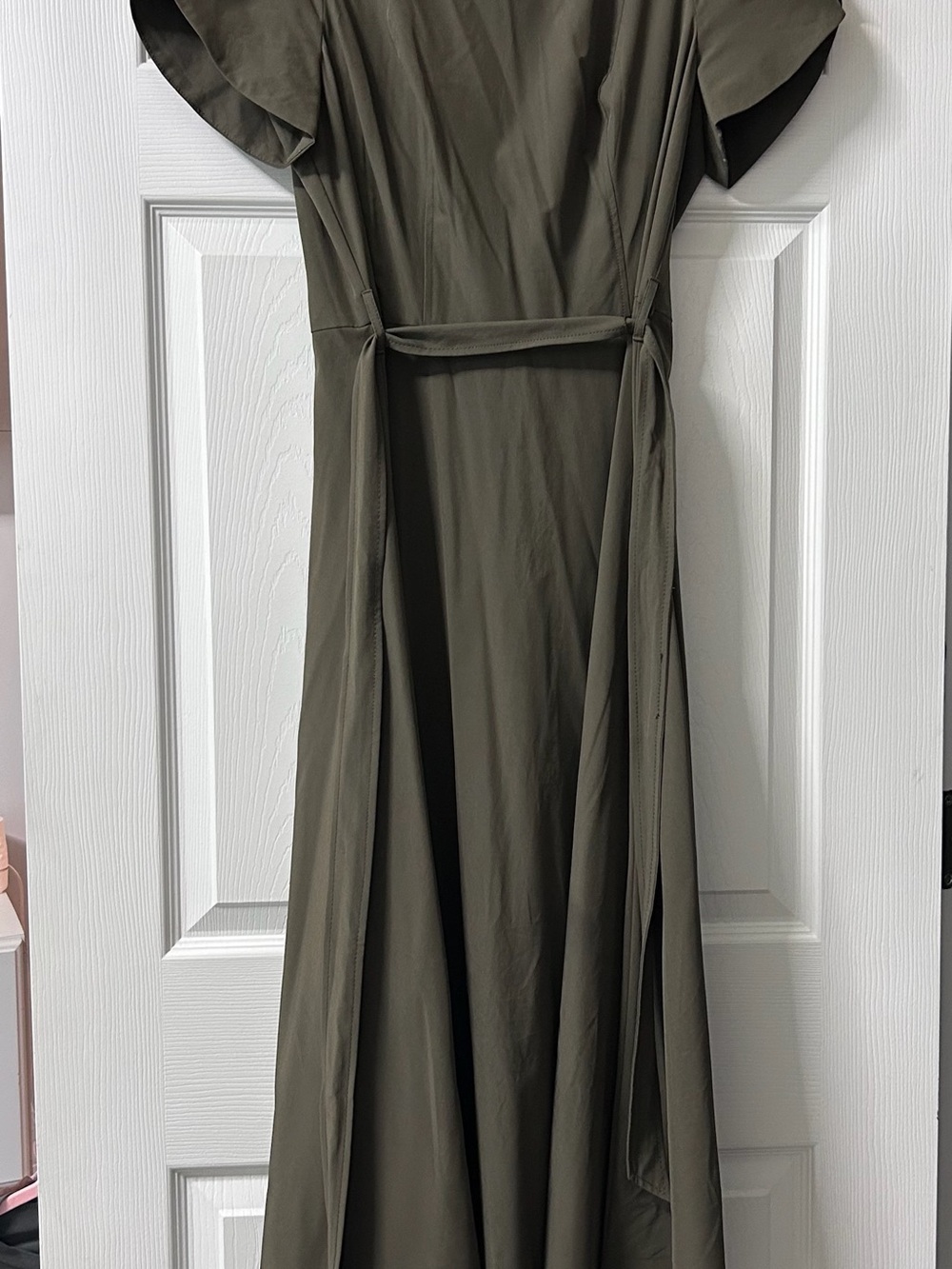 Calvin Klein Olive Green Maxi Dress with Waist Tie